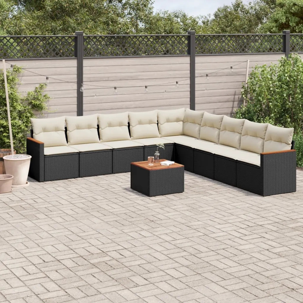 Set Divani da Giardino 10pz con Cuscini in Polyrattan Nero 3226063