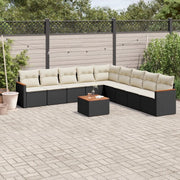 Set Divani da Giardino 10pz con Cuscini in Polyrattan Nero 3226063