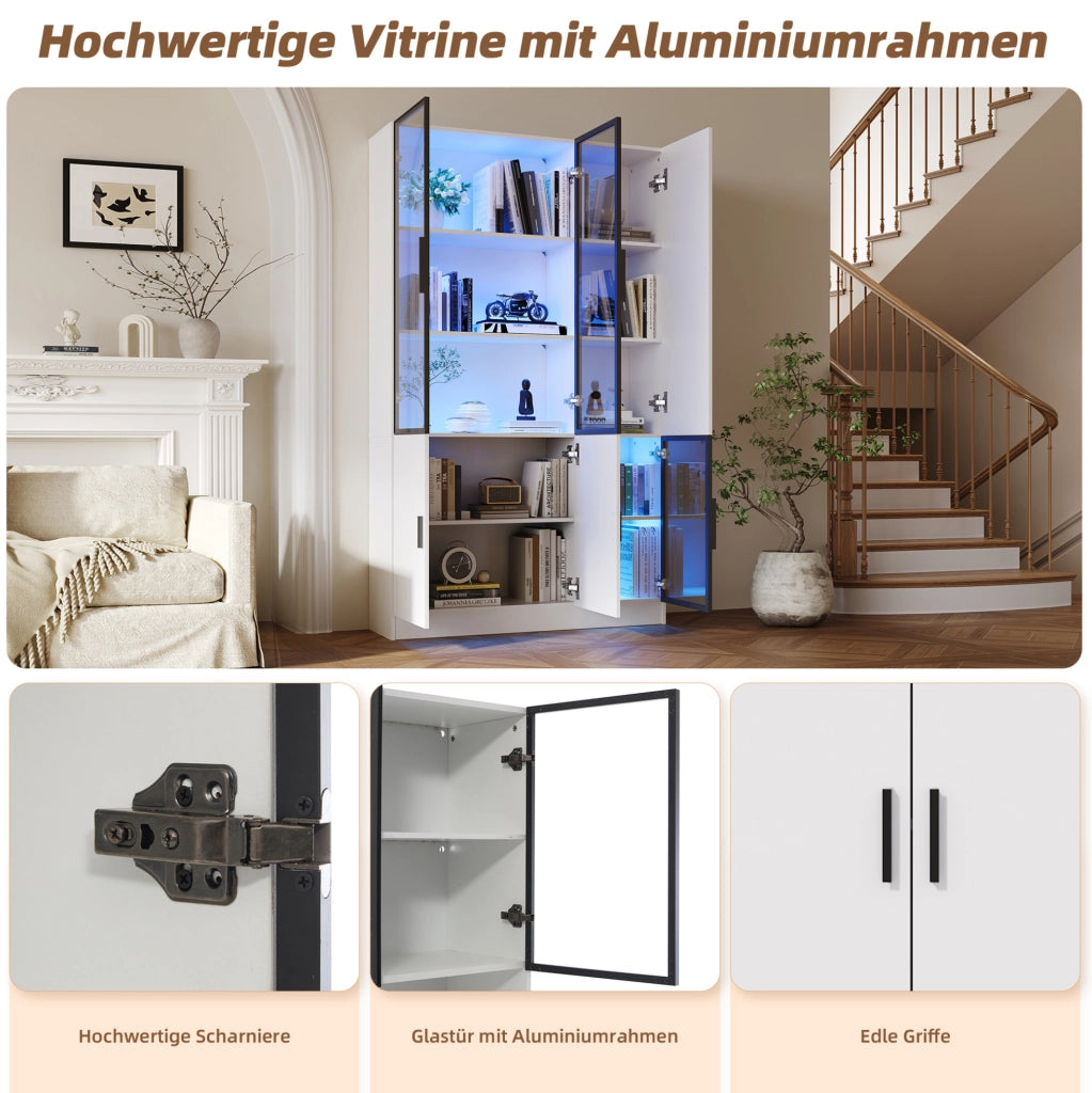 Vetrina alta 200 cm con 3 ante in vetro e LED; 120x35 cm; bianco; in truciolare