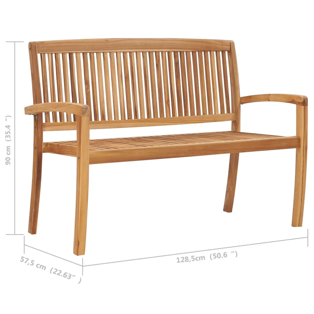 Panca da giardino mobili da esterno per patio panca da terrazza impilabile e cuscino 128,5 cm legno massello di teak 02_0011677