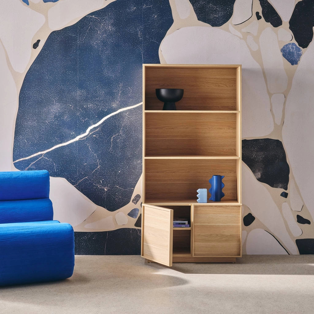 Libreria effetto legno con 2 ante a 5 livelli, marrone naturale