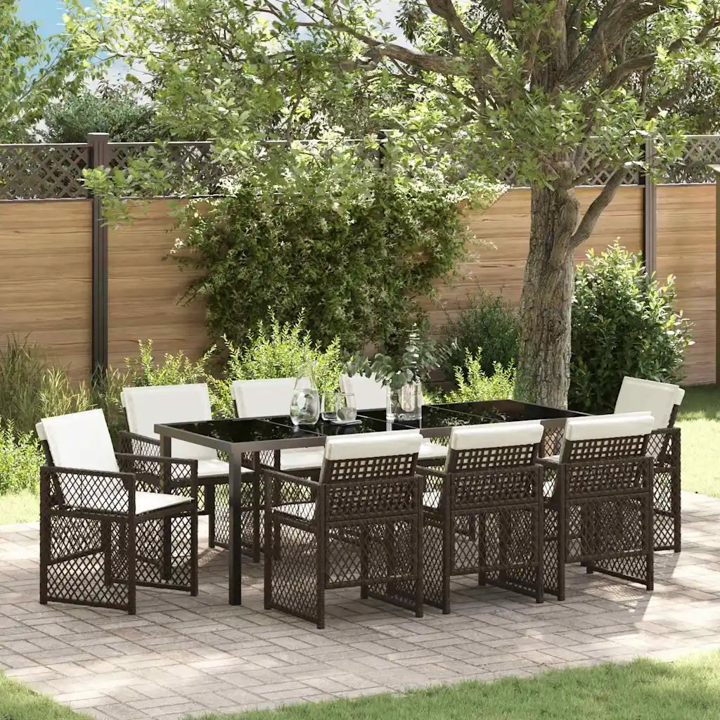 Set da Pranzo per Giardino 9 pcs Marrone polyrattan 3380632