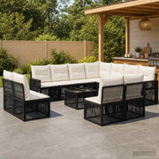 Set Divano da Giardino 12 pz Nero e Bianco Crema polyrattan 3435160