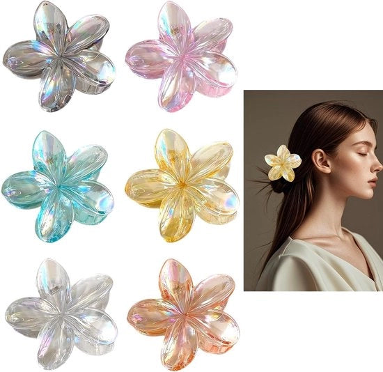 Sei grandi clip per capelli in stile hibiscus e hawaiano, perfetti per accessori di capelli e look da festa