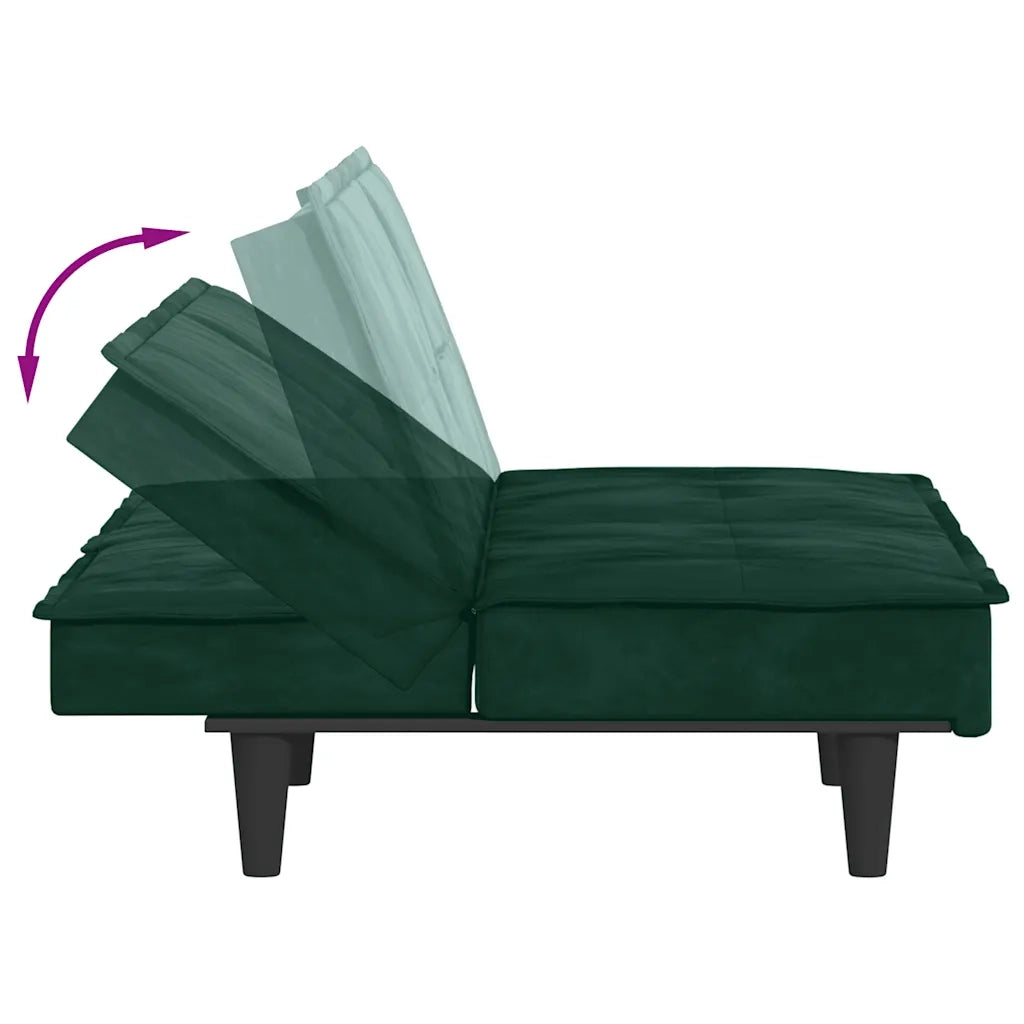 Divano letto | Sof¨¤ letto | Letto singolo con Portabicchieri in Velluto Verde Scuro