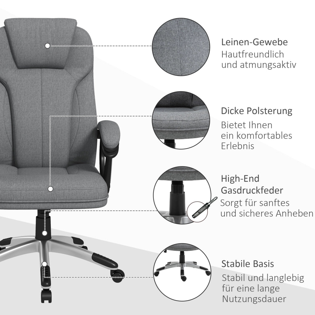 Sedia da ufficio ergonomica con schienale alto, funzione oscillante, altezza regolabile e braccioli in poliestere grigio