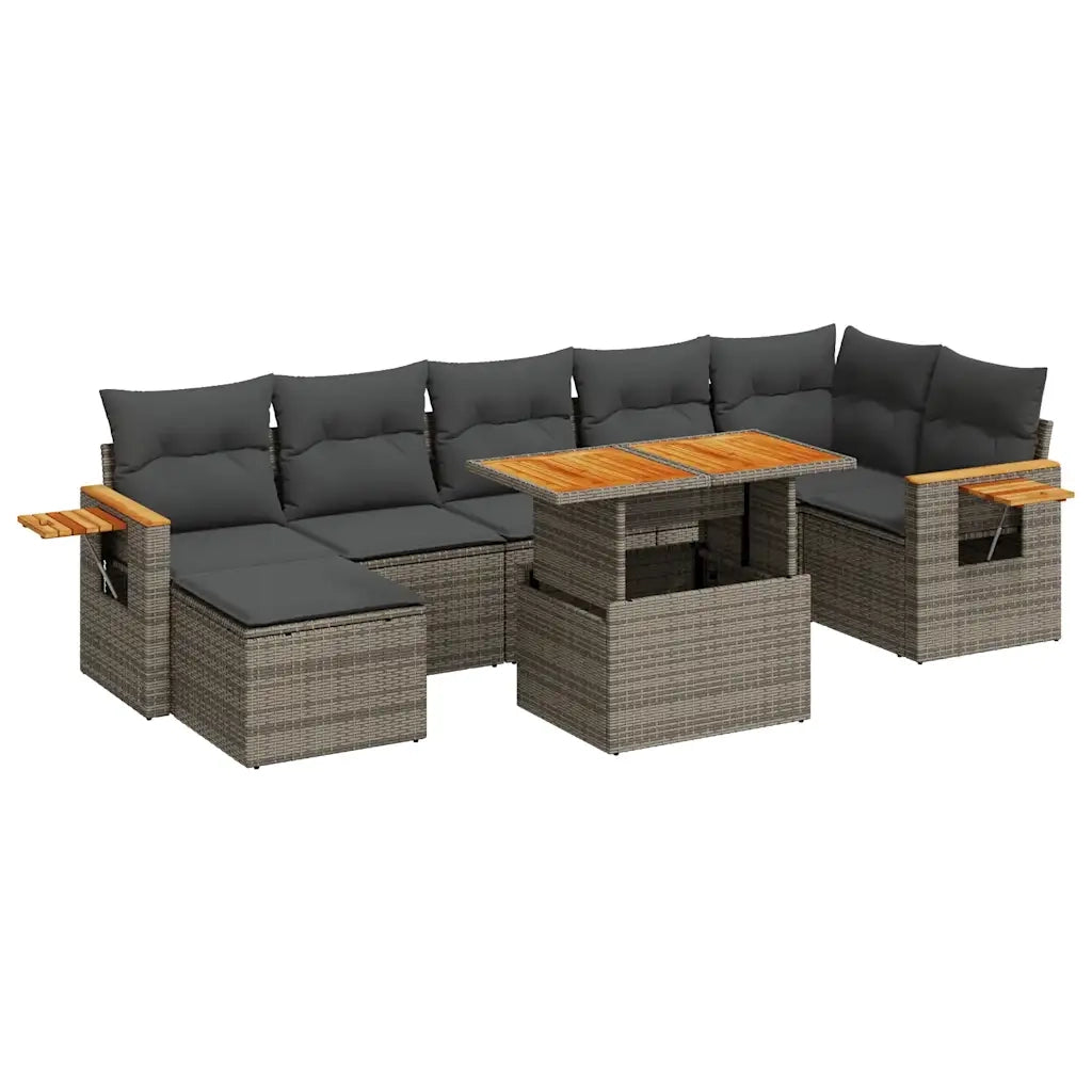 Set Divano da Giardino 8pz con Cuscini Grigio Polyrattan Acacia