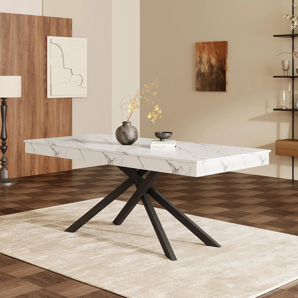Tavolo Estensibile Xylo 140/180x80cm - Bianco e Piedi Metallici