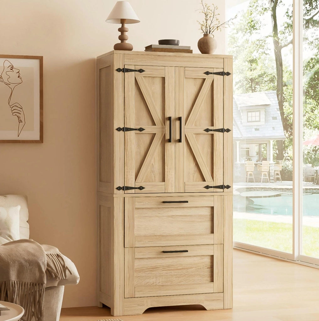 Mobile alto rustico con 2 cassetti e ripiani regolabili 60x30x128 cm