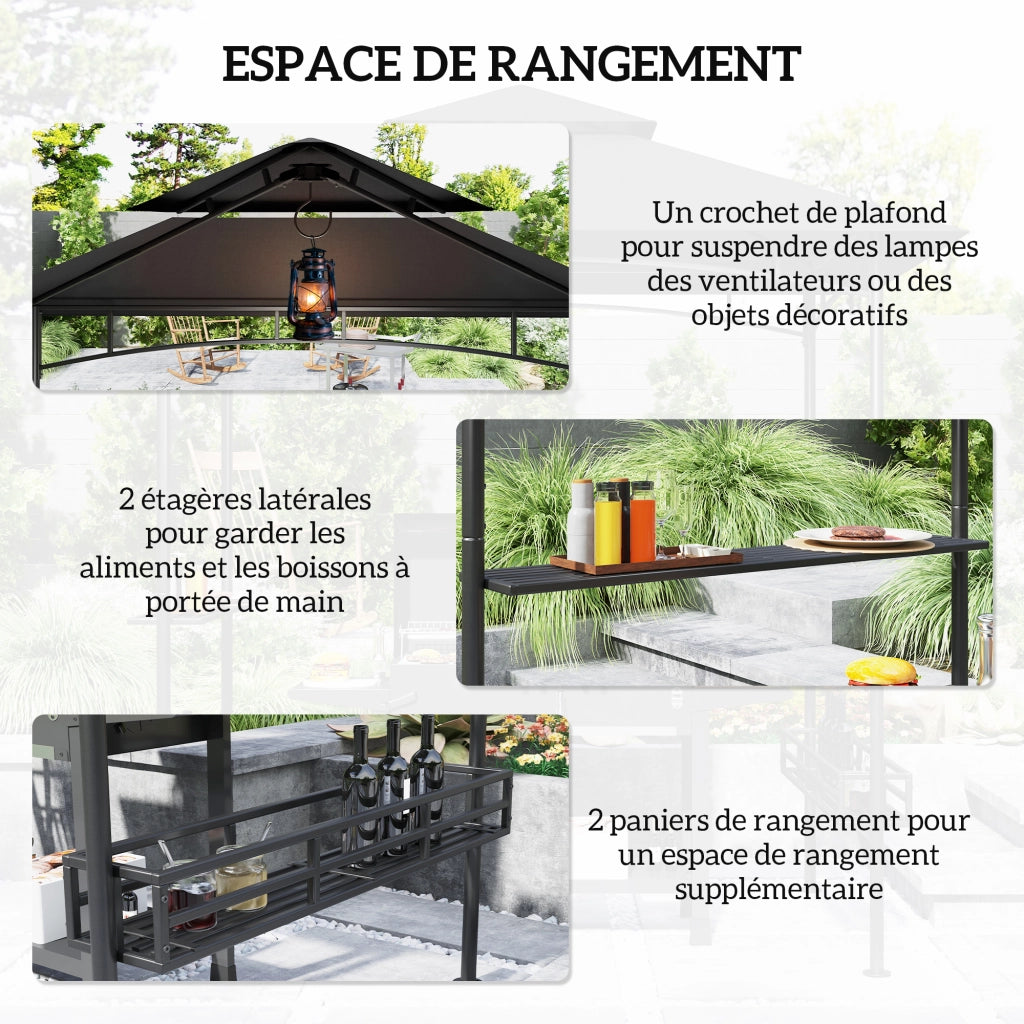 Tonnelle da giardino con barbecue ¨C zephmum ¨C grigio scuro 240x150x257 cm