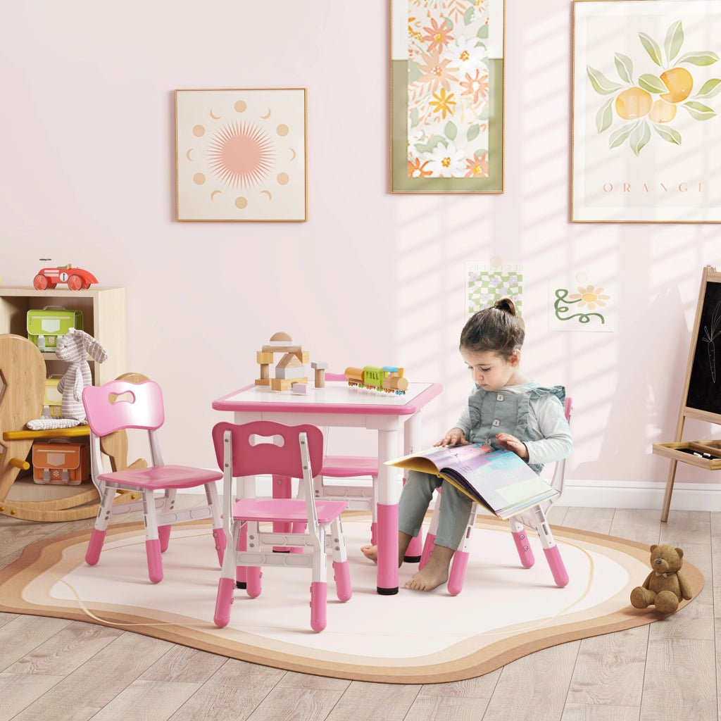 Tavolo e Sedie per Bambini 5pz con Sedie Regolabili ¨C zephmum ¨C Rosa 60x60x46-58 cm