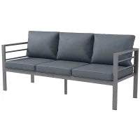 Divano da Giardino 3 Posti con Cuscini per Seduta e Schienale, in Alluminio, 185x66x64 cm, Grigio