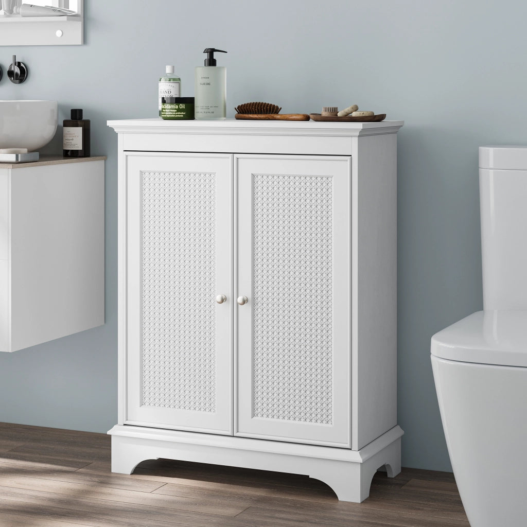 Mobile da bagno con 1 anta e ripiano regolabile design boho per bagno e soggiorno in MDF bianco 85,5 × 35,8 × 18,5 cm