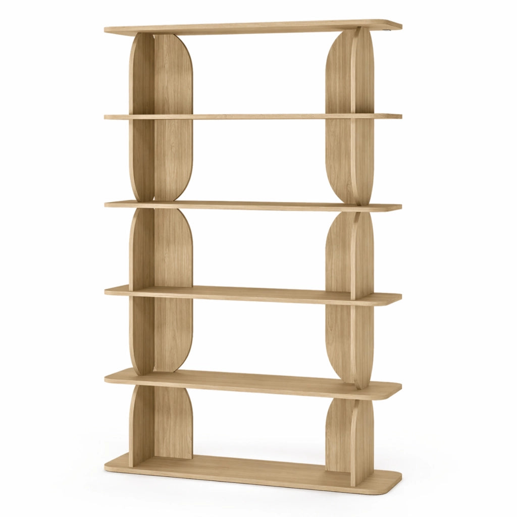 Libreria Moderna Con 5 Ripiani A Giorno Design Minimal Per Soggiorno Salotto Studio Corridoio Zona Living E Ufficio In Melaminico 120 X 181.5 X 34 Cm Rovere Naturale
