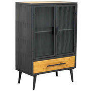 Vetrina in metallo, legno e vetro, 1 cassetto, nero, 61x32x90,5h cm