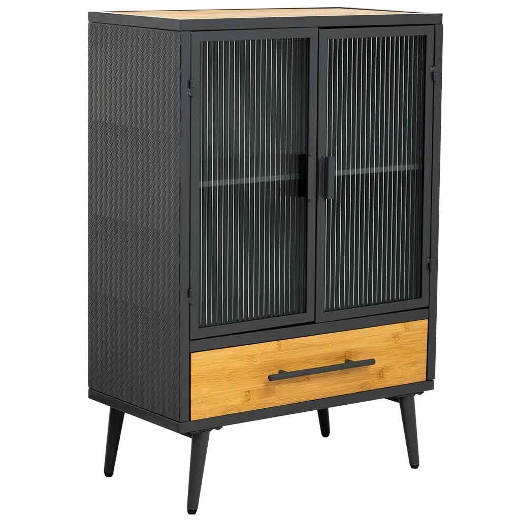 Vetrina in metallo, legno e vetro, 1 cassetto, nero, 61x32x90,5h cm