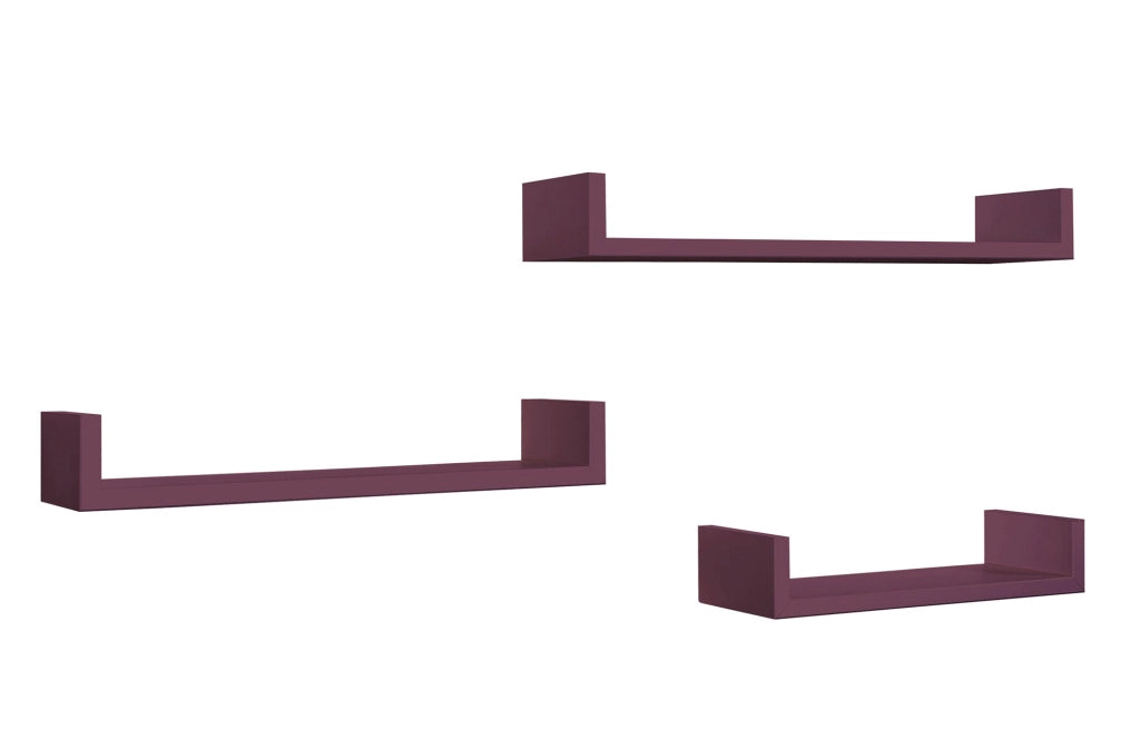 Set 3 Mensole da Parete 60-50-40x15,5x8 cm in Fibra di Legno Calamita Viola Melanzana