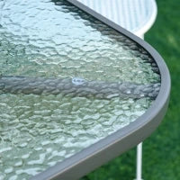 Tavolo da Giardino con Foro per Ombrellone, Arredamento da Esterno in Metallo e Vetro 140x80x70cm Grigio