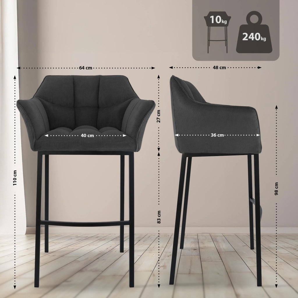 Sgabello bar Damaso B Cord con telaio a 4 piedi 5