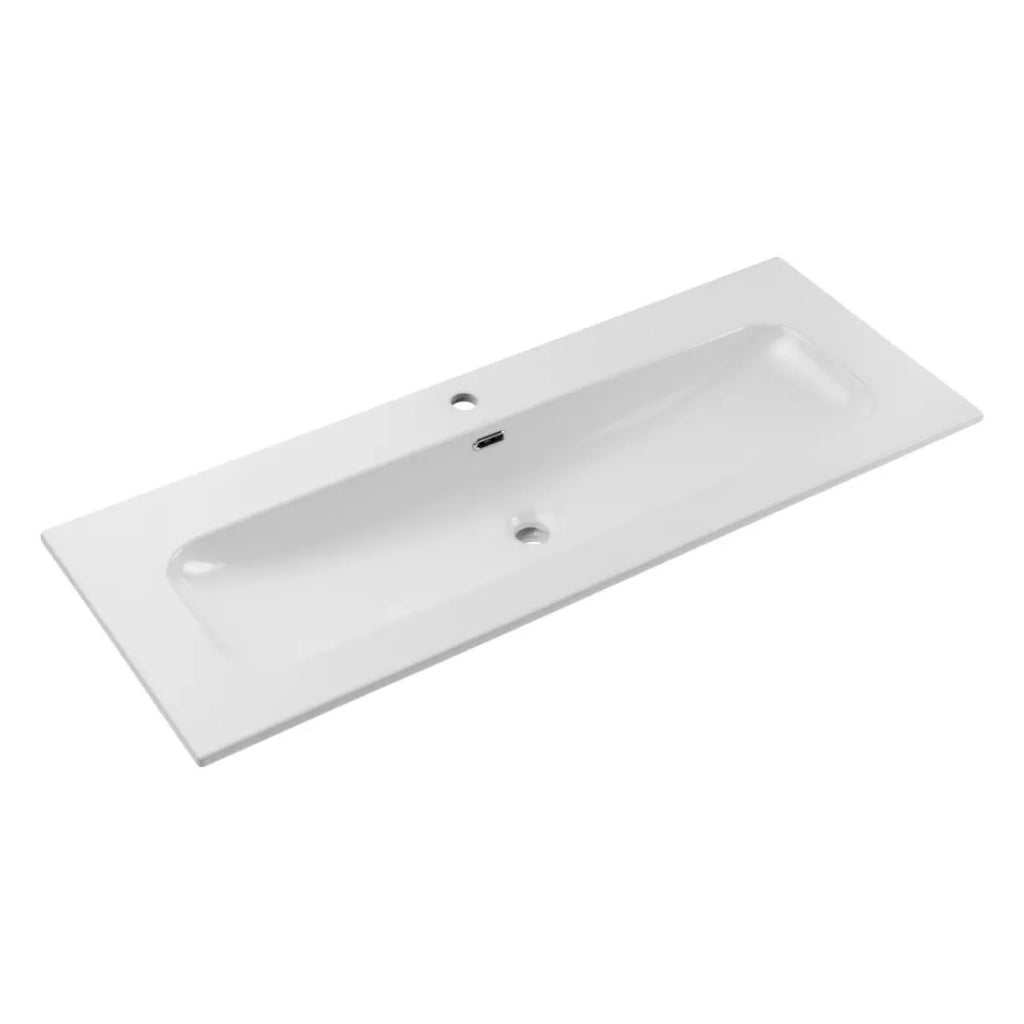 Lavabo XL da incasso LARGO 120 cm in ceramica bianca lucida