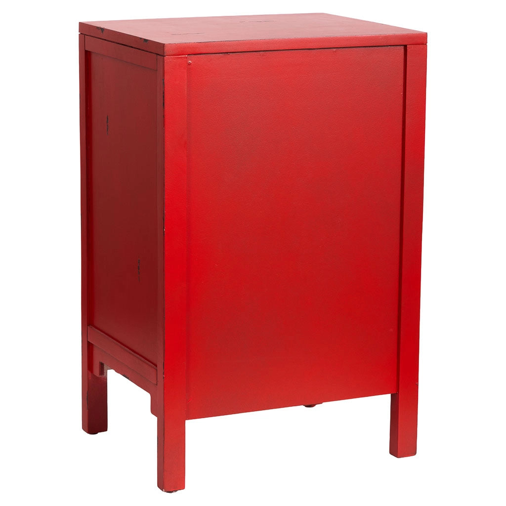 Mesita de madera con 3 cajones rojo 45x36x70