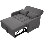 Divano letto 3 posti - con schienale regolabile e cuscini - in lino e cotone - grigio antico