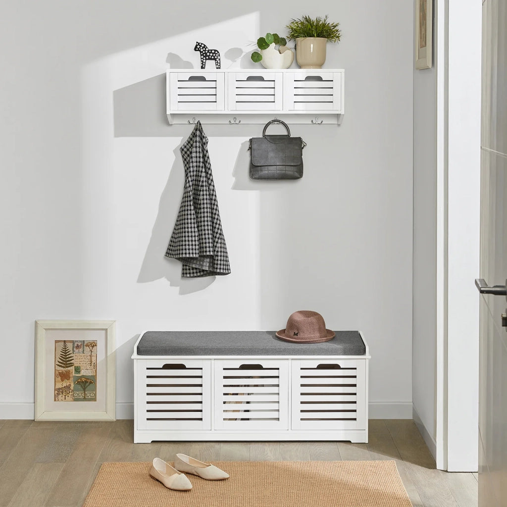Scarpiera da ingresso Panchina con Cuscino e Cestini 3 Cestini Bianco FSR23-W