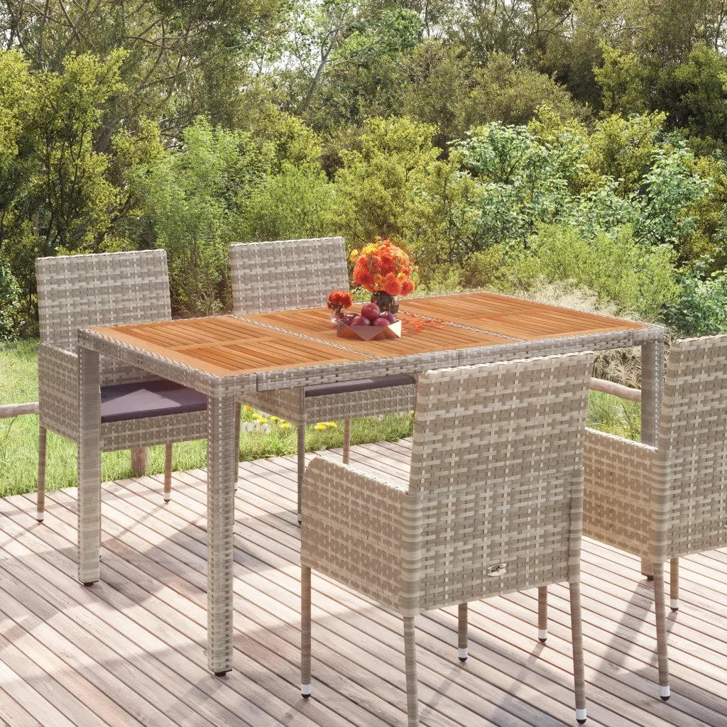 Tavolo da Giardino Piano in Legno Grigio 150x90x75cm Polyrattan cod mxl 34365