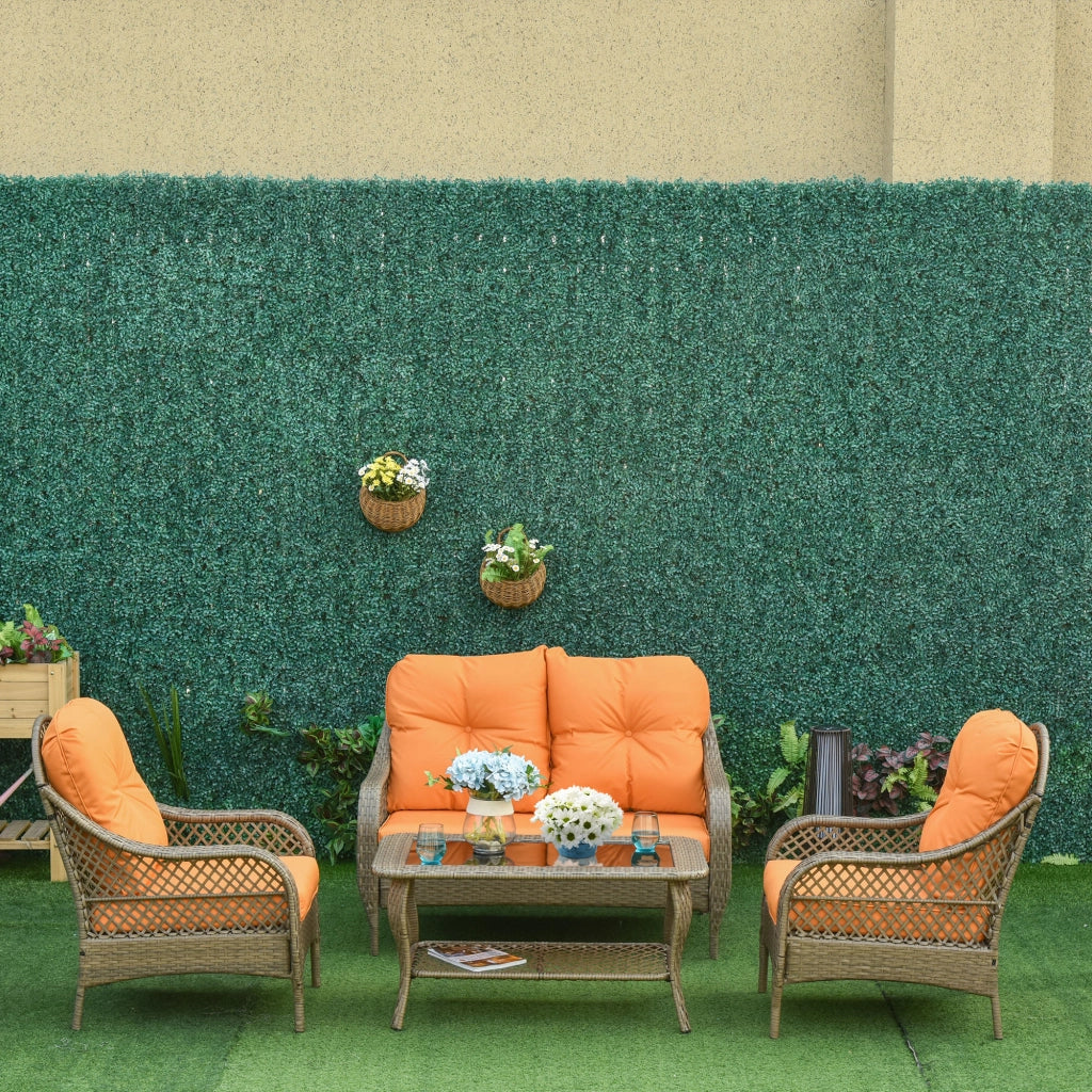 Set Giardino in Polyrattan con Divano 2 Posti, 2 Poltrone, Tavolino e Cuscini ¨C zephmum ¨C Colore Khaki e Arancione