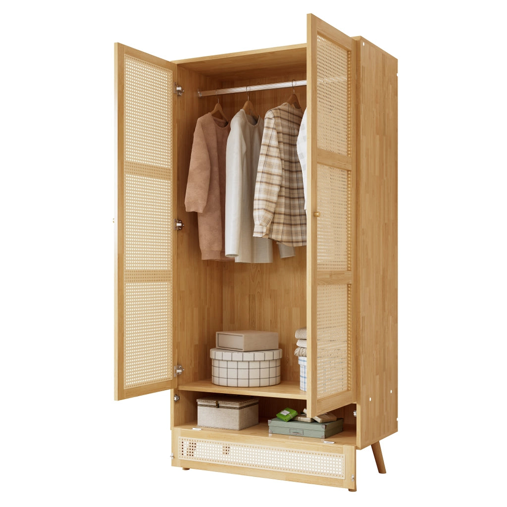 Armadio a 2 ante con barra appendiabiti e vano inferiore ribaltabile per camera da letto e soggiorno naturale 90 × 45 × 183 cm