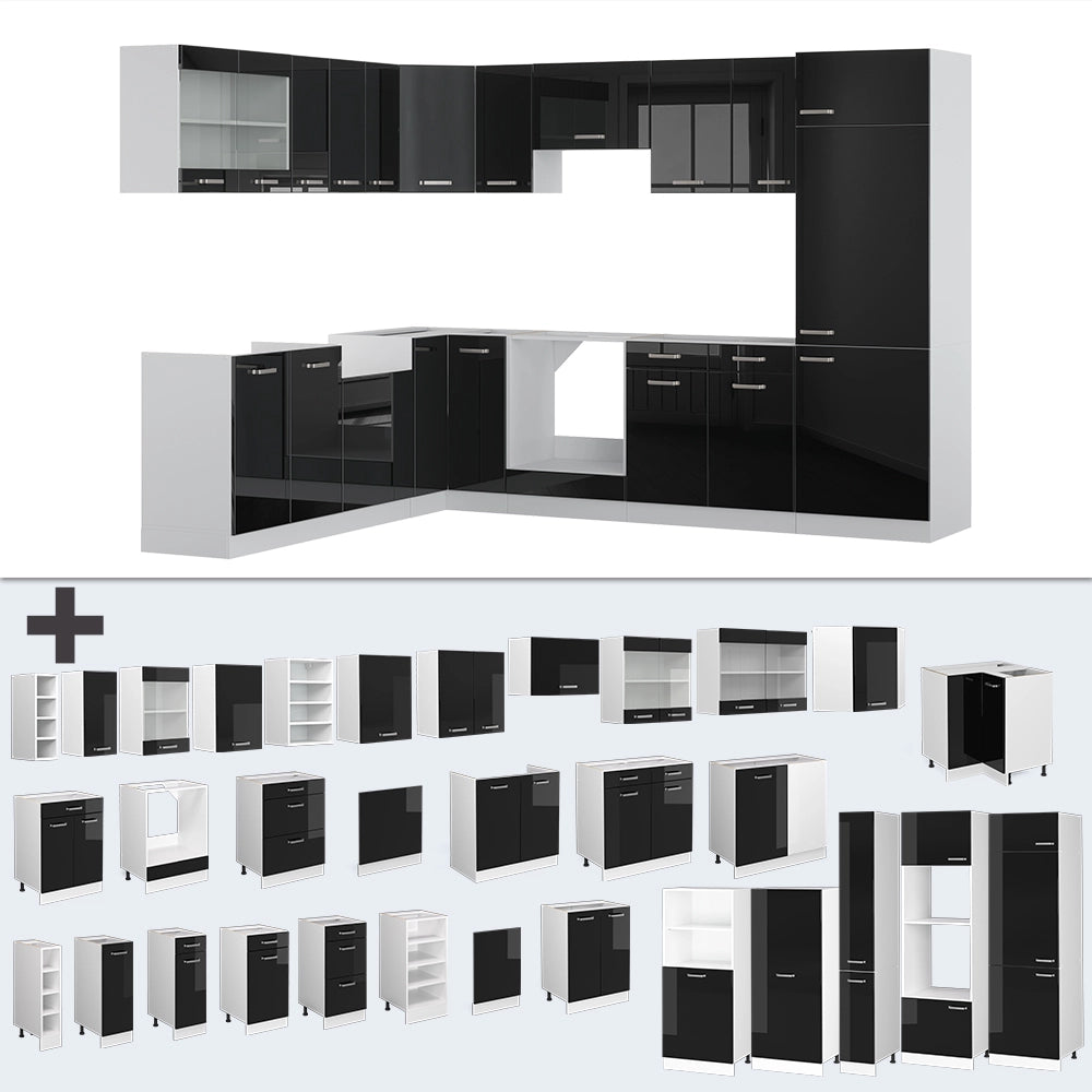 Vicco Cucina angolare completa Nero lucido/bianco 227 x 287 cm , PL Antracite
