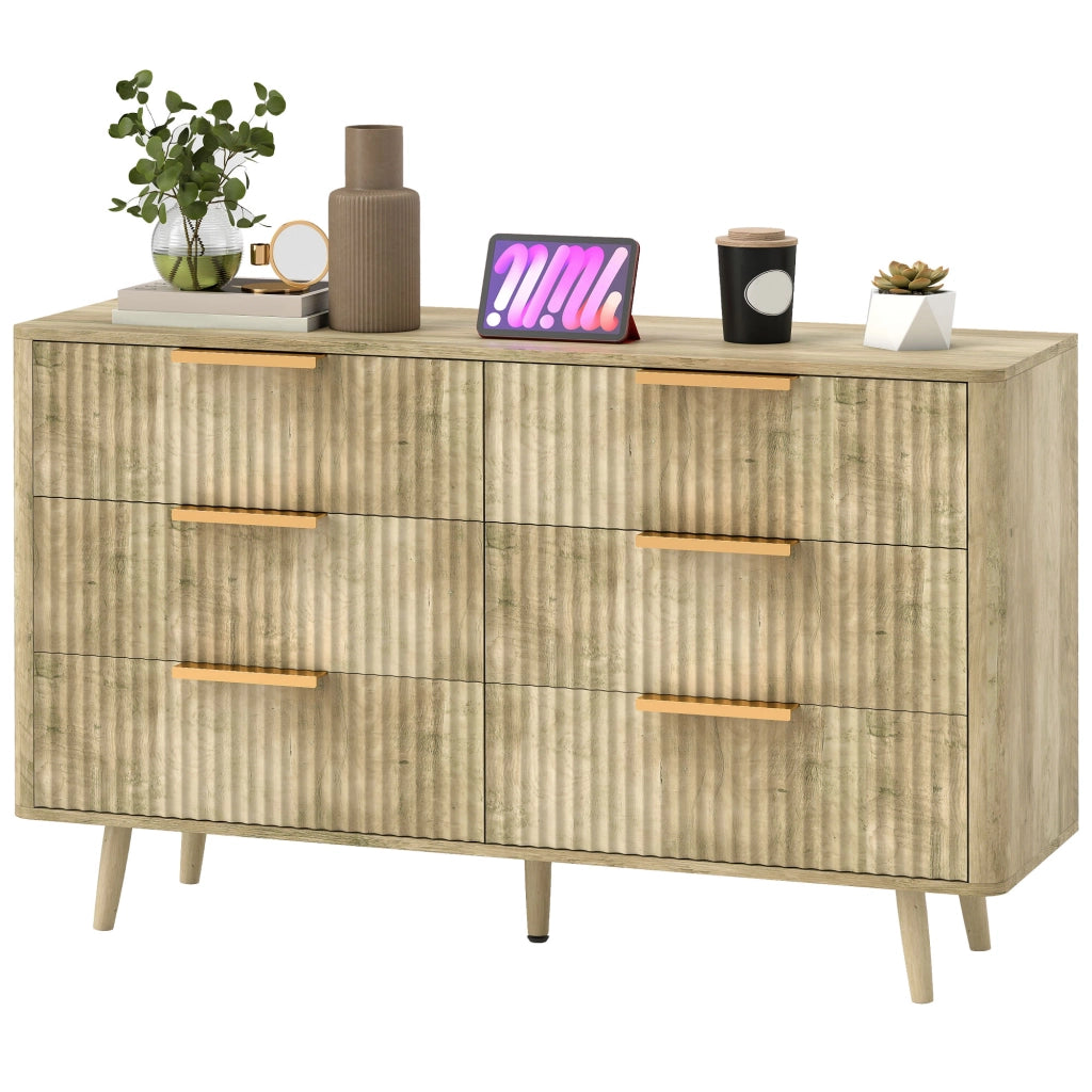 Cassettiera 6 Cassetti Stile Strie Salone Corridoio ¨C Zephmum ¨C 62x35x105 cm Rovere