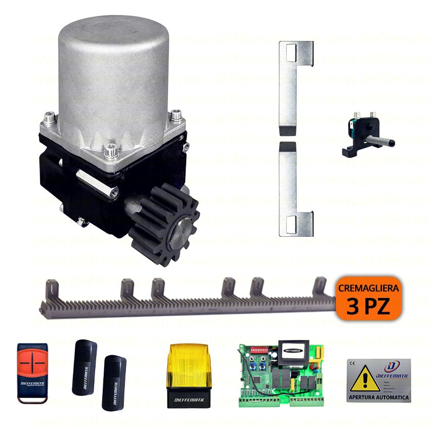 KIT MOTORE 300KG SCORREVOLE AUTOMATICO CON 3 MT CREMAGLIERA NYLON 230V KV3