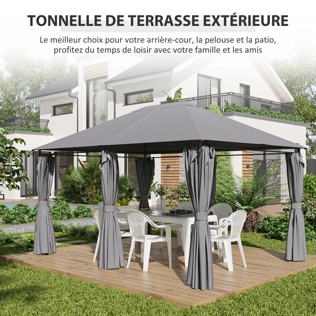 Gazebo da giardino ¨C zephmum ¨C 4x3x2.72 m grigio