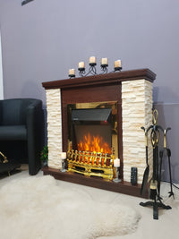 Camino Elettrico da Pavimento 90,3x98x30 cm Effetto Fiamma 2000W Rock & Galileo Gold Noce
