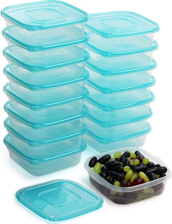 Contenitori Plastici Quadrati per Cibo (16 Pacchi) - Imbusti BPA Liberi di Risciacquare con Coperchi - Scatole Aereodinamiche/ Contenitori da Picnic