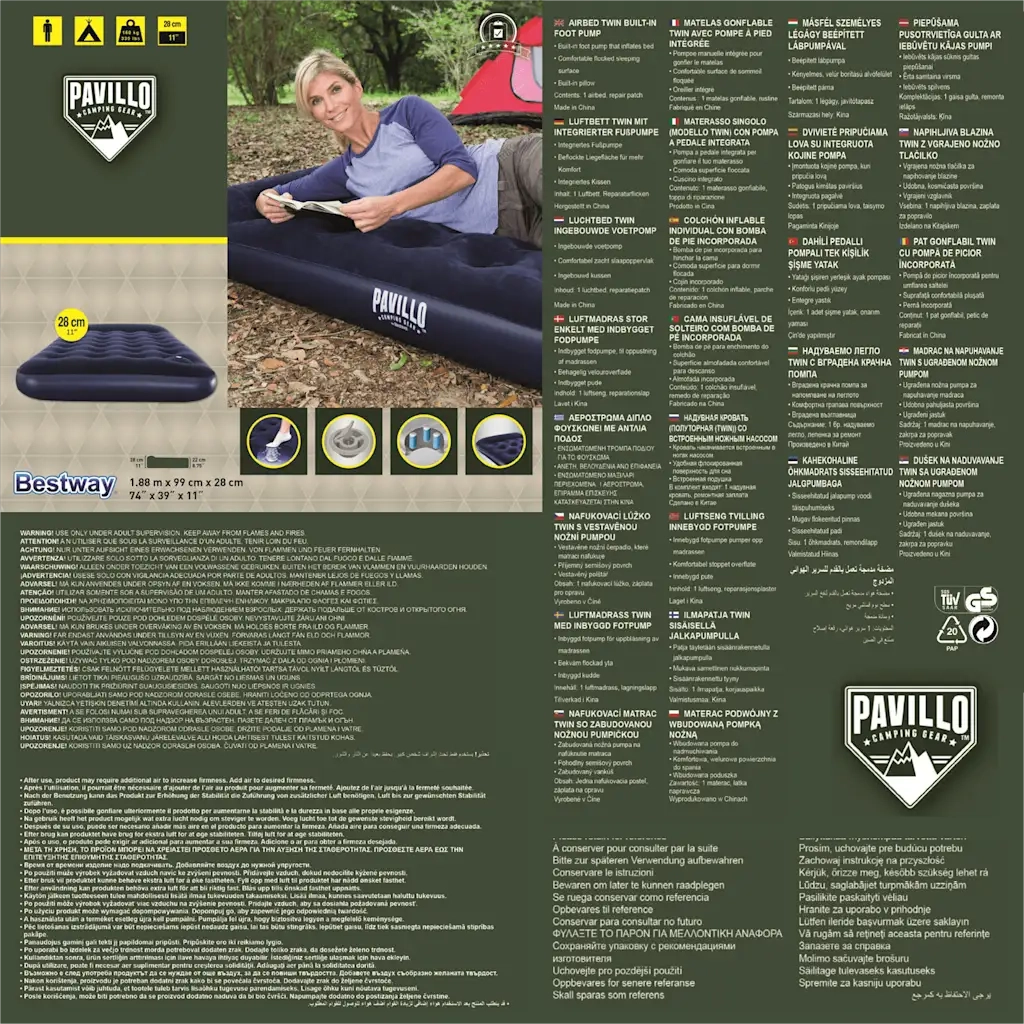 Bestway Letto Gonfiabile Floccato Pompa a Pedale Incorporato 188x99x28 3202392