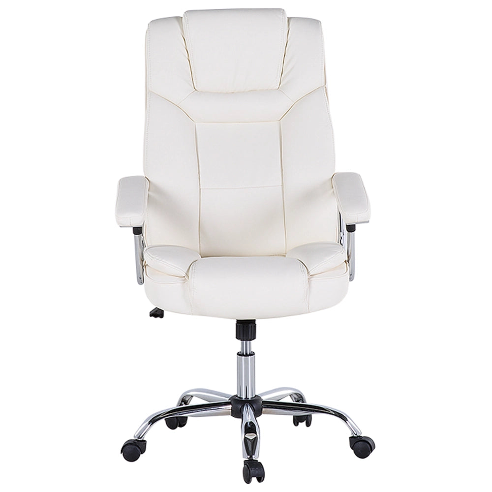 Sedia dirigenziale da ufficio in ecopelle beige con ruote regolabili in altezza del sedile girevoli
