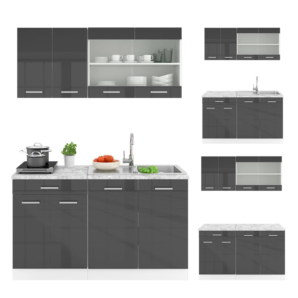 Vicco Cucina monoblocco Antracite lucido/bianco 140 cm , PL Marmo
