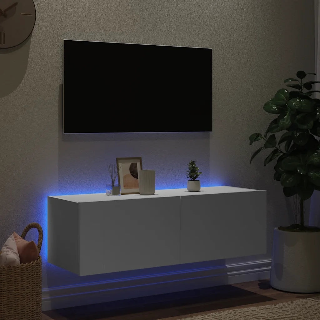 Mobile TV a Parete con Luci LED Bianco 100x35x31 cm 837295