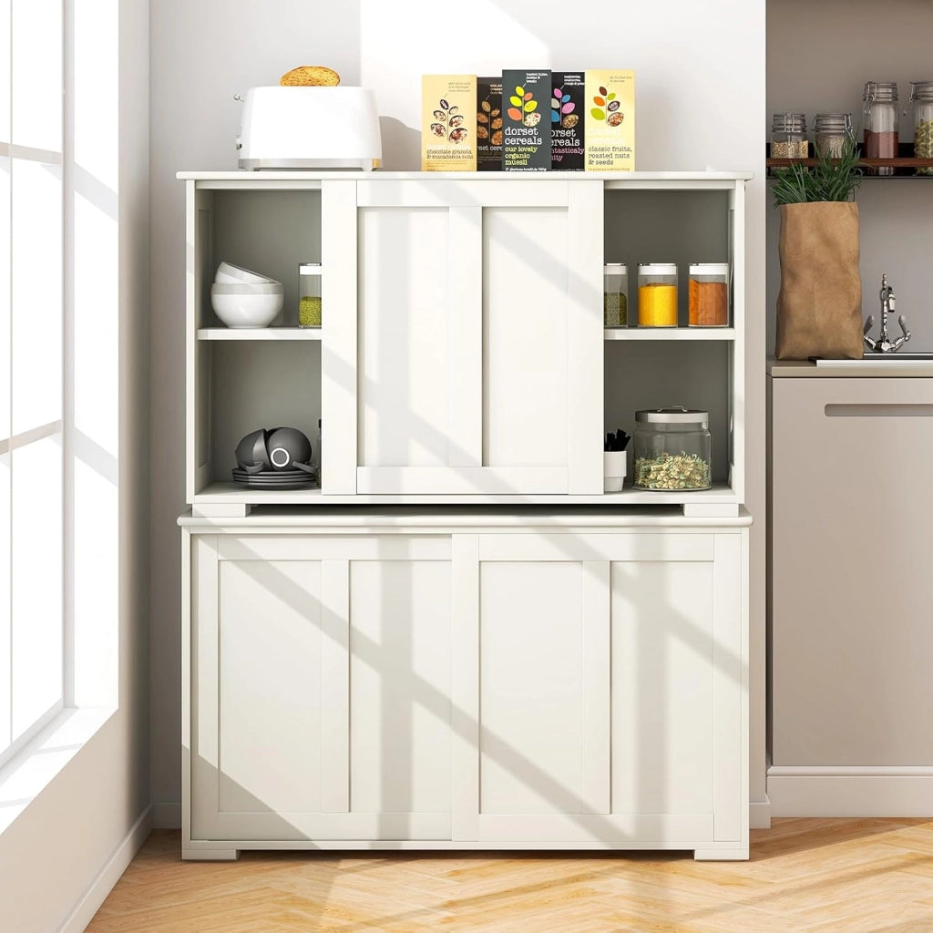 Credenza Cucina con Ripiano Regolabile, Dispositivi Anti-Ribaltamento e Ante Scorrevoli, Mobile Buffet Dispensa Cucina in MDF, Armadietto a Buffet per Sala da Pranzo, 107x33x60cm (Crema)