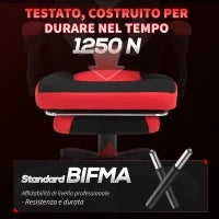 Vinsetto Sedia da Ufficio Ergonomica e Reclinabile con Poggiapiedi, in Tessuto a Rete, 58x63x112-122 cm, Nera e Rossa
