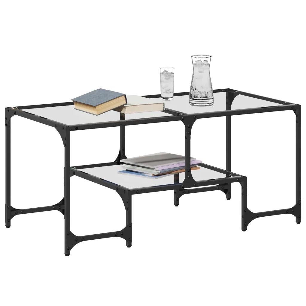 2 pz Tavolini da salotto | Tavolino da caff¨¨ | Tavolino da Soggiorno con Piano Vetro Trasparente 98,5x50x45 cm Acciaio