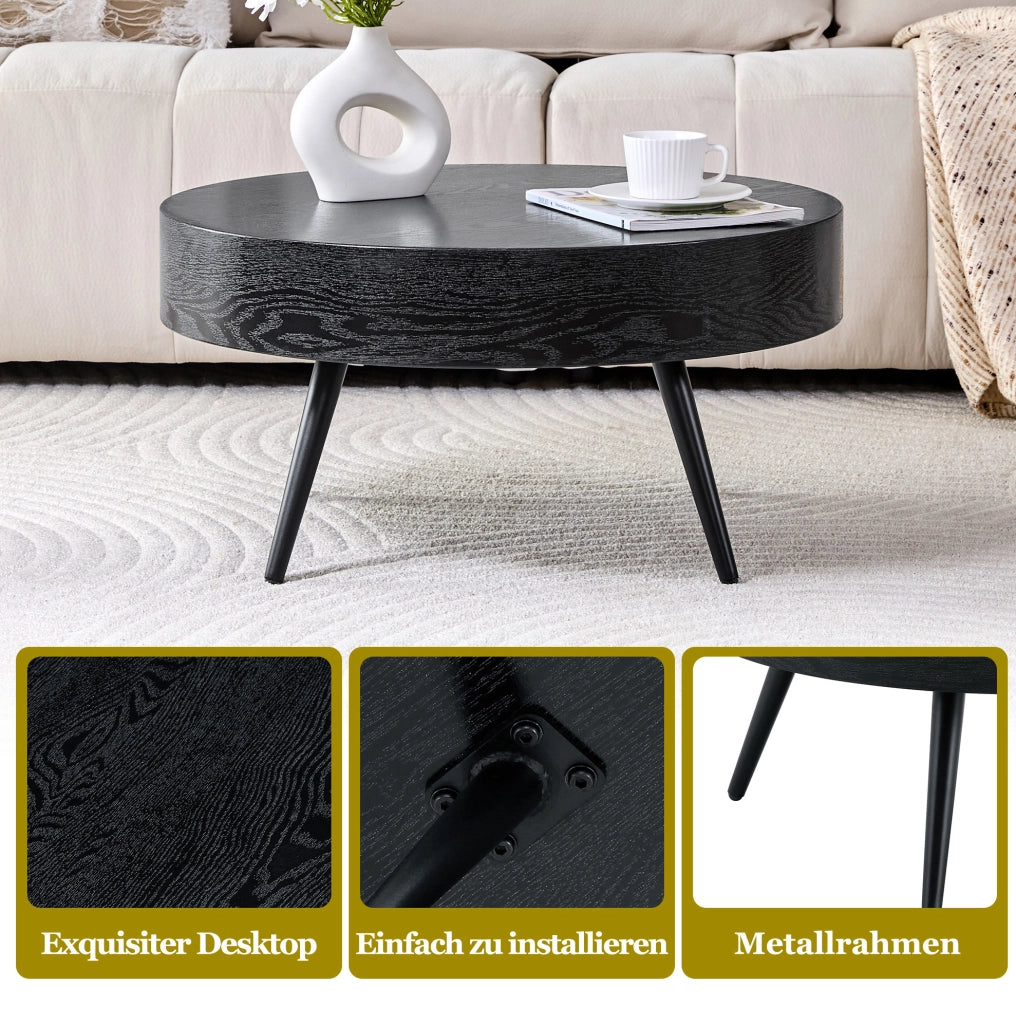 Tavolino da caffè rotondo nero Ø 70 cm in MDF e metallo