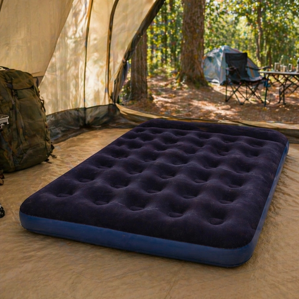 Materasso Matrimoniale Gonfiabile 191x137x22 cm Floccato Ergonomico da Campeggio in PVC Blu