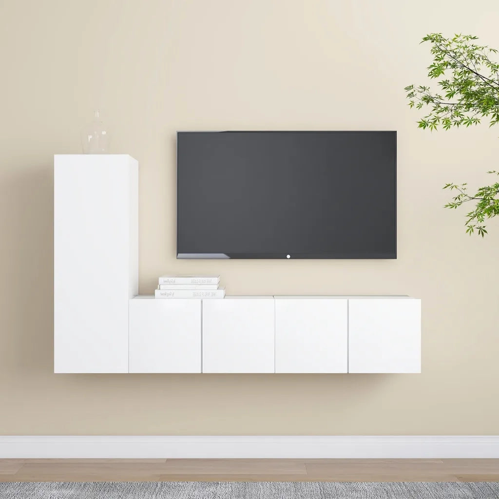 Set Mobili Porta TV 3 pz Bianco in Legno Multistrato 3078673
