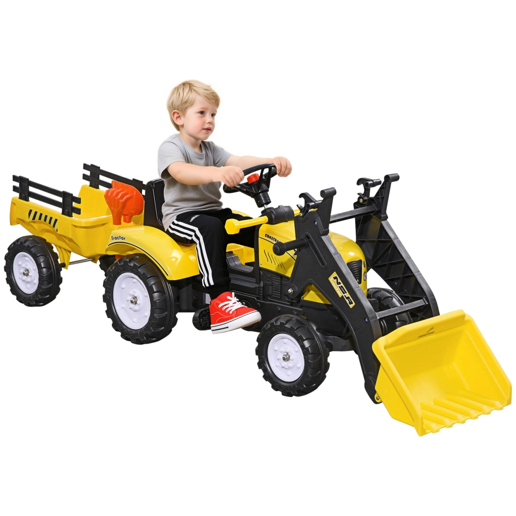 Trattore a Pedali per Bambini 3 Anni con Rimorchio Estraibile e Benna ¨C zephmum ¨C 167x41x52 Giallo