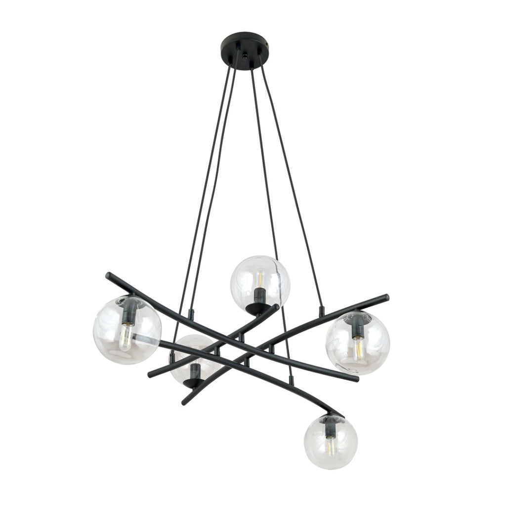 Lampadario Emibig ESSA 5 luci nero vetro trasparente