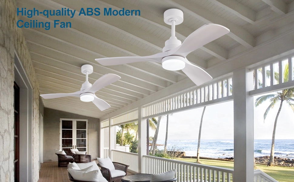 Ventilatore da soffitto bianco moderno 42 pollici con luce e telecomando, bestseller, design elegante, motore DC silenzioso reversibile