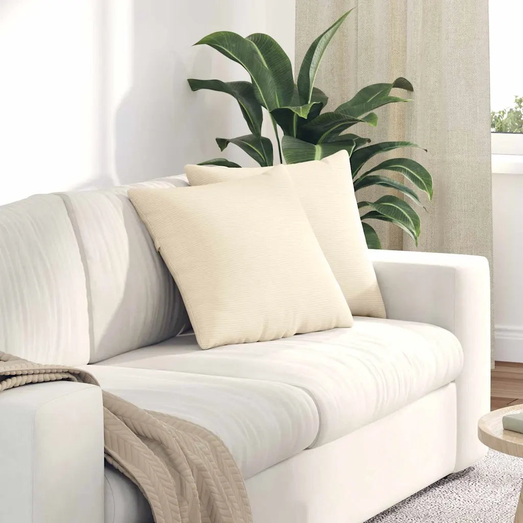 Cuscini da Divano 2 pz-Set di 2 Cuscini per Sofa Crema 45 x 45 cm Tessuto in Cords 931322